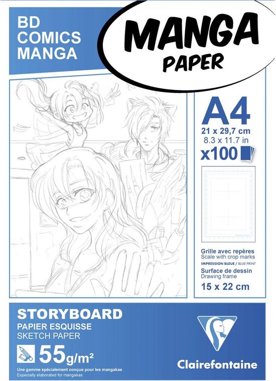 Papier Manga Clairefontaine - Papier storyboard A4 - Disposition 6 plis