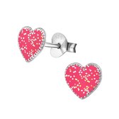 Joy|S - Zilveren hartje oorbellen 6 mm glitter roze