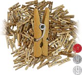 Relaxdays mini knijpers - set van 144 stuks - houten knijpers - knijpertjes - wasknijpers - goud