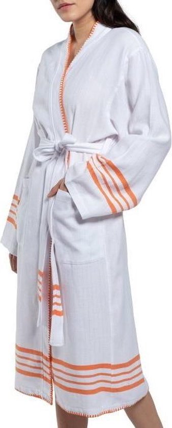 Hamam Badjas Krem Sultan White Orange - Unisex Maat M - Mouwlengte 59cm -... | bol.com