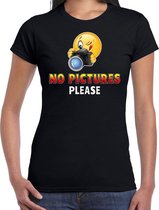 Funny emoticon t-shirt No pictures please zwart voor dames M