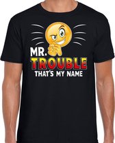 Funny emoticon t-shirt Mr.Trouble that is my name zwart heren XL