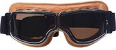 CRG Cruiser Motorbril - Creme Leren Motorbril - Retro Motorbril Heren - Donker Glas
