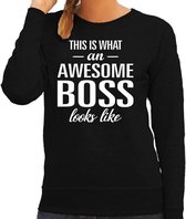 Awesome boss / baas cadeau sweater / trui zwart met witte letters voor dames - beroepen sweater / moederdag / verjaardag cadeau S
