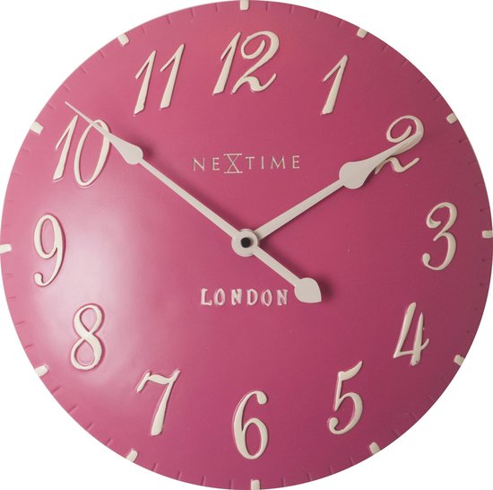 wandklok NeXtime dia 24,5 cm poly resin, roze, 'London' NE-3084RZ