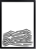 DesignClaud 'Water' zwart wit poster Line Art A4 + fotolijst zwart (21x29,7cm)