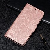 Samsung Galaxy A70 - Flip hoes, cover, case - TPU - PU Leder - Champagne met bloem