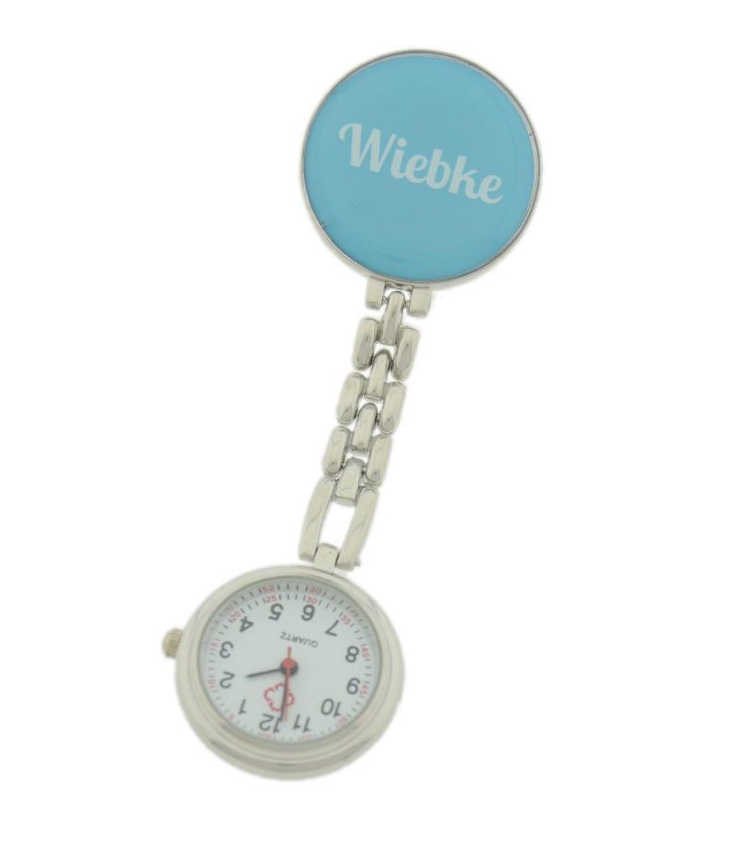 Treasure Trove® Gepersonaliseerd Verpleegster Horloge - Zusterhorloge met Naam - Dames - Blauw-Wit - 25mm