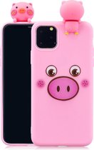 Softcase met 3D varkentje en cartoon voor iPhone 11 Pro 5.8 inch -ROZE