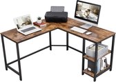 EKEO - Premium L-Vormig Hoekbureau met Legplanken - Bureau met Vintage Look - Zwart/Bruin