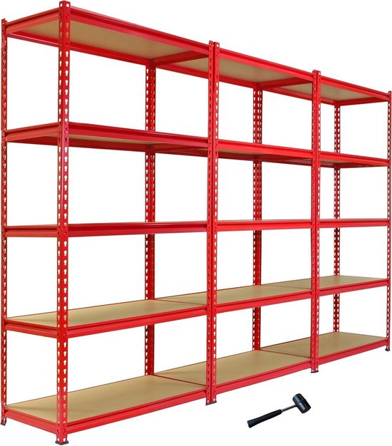 3 x Z-Rax Stellingkasten - 90x45x183 cm - Rood - 100% boutloos - Draagkracht: 360 kg per plank - opbergrek metaal