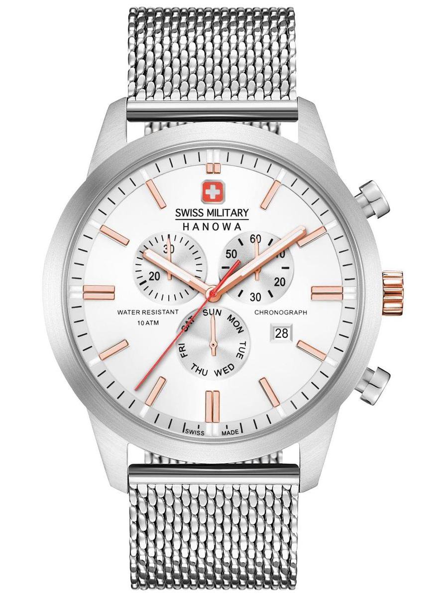 Swiss Military Hanowa Orologio Quarzo Unisex In Acciaio – Modello 06-3332.04.001.09, Cassa Argento, Quadrante Con Crono, Vetro Zaffiro, 10 Bar
