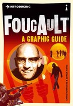 Boekomslag 'Introducing Foucault', met een portret van Foucault in een oranje en zwarte grafische stijl.