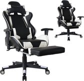 Gamestoel Thomas met voetsteun - bureaustoel racing gaming - ergonomisch - zwart wit