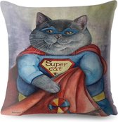 Kussenhoes kat. Leuke kussenhoes Kat super hero / Grappige kat Superman kussensloop 45x45