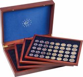 Muntencassette VOLTERRA QUATTRO de Luxe voor 24 sets euromunten in capsules, mahogany