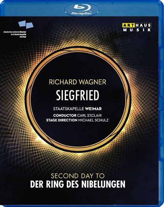 Blu-ray hoes met gouden cirkel en tekst "Richard Wagner Siegfried"