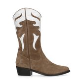Manfield - Dames - Beige western boots met witte details - Maat 36