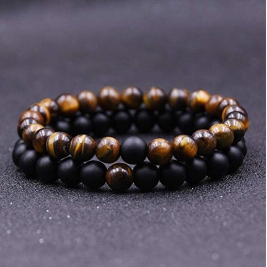 AWEMOZ® Natuursteen Armbanden - Contrast Kralen Armbandjes - Zwart/Bruin
