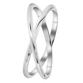 Lucardi Dames Ring gekruist rhodiumplated - Ring - Cadeau - Moederdag - Echt Zilver - Zilverkleurig