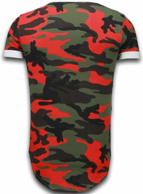 TONY BACKER Known Camouflage T-shirt - Long Fit Shirt Army - Rood - Maten:  M | bol.com