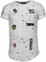 Paint Drops Army Shirt - Long Fit T-shirt Black Dotted - Wit