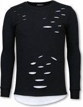 Longfit Sweater - Damaged Look Shirt - Zwart