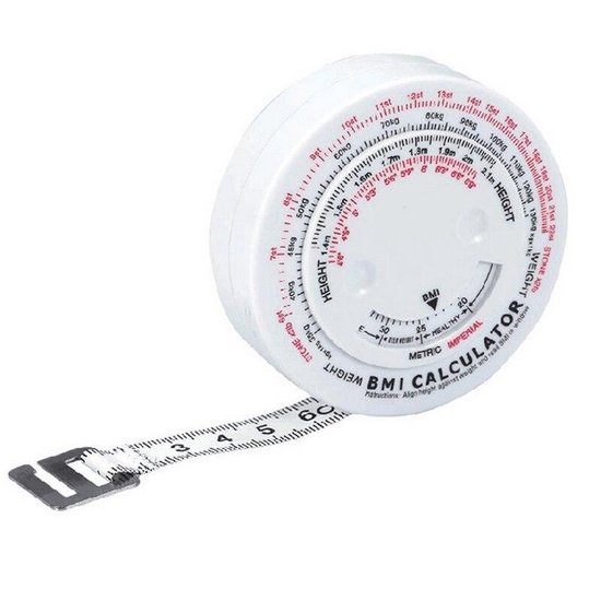 Omvang Meetlint Met BMI Meter - Bereken Eenvoudig Uw Body Mass Index - Alternatief Voor Huidplooimeter / Vetmeter - Hulpmiddel Bij Afvallen - Wit - Merkloos