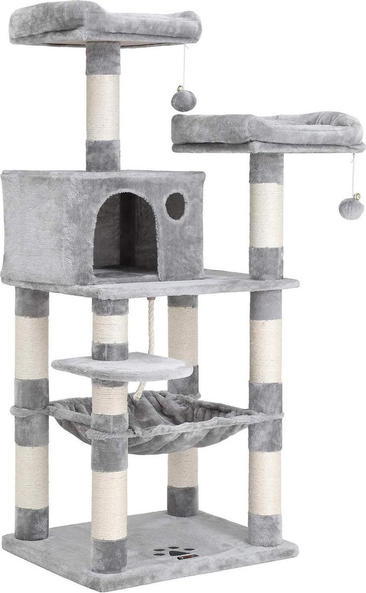 Nancy's Kattenboom - Krabpaal - Klimboom voor katten - Kat Toren met grot - Lichtgrijs - 55 x 45 x 143 cm