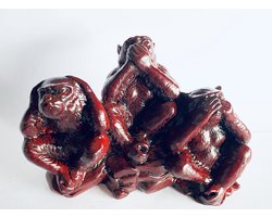 Hear See and Speak No Evil Singes 15x10x5cm brun rouge