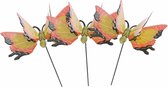 Set van 3 metalen vlinder geel/oranje 17 x 60 cm op steker - Tuindecoratie vlinders - Dierenbeelden