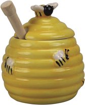 Pot à miel jaune avec cuillère / bâton à miel 11 cm - Ustensiles de cuisine / vaisselle - Boire du thé - Pot à miel avec motif abeille 3D