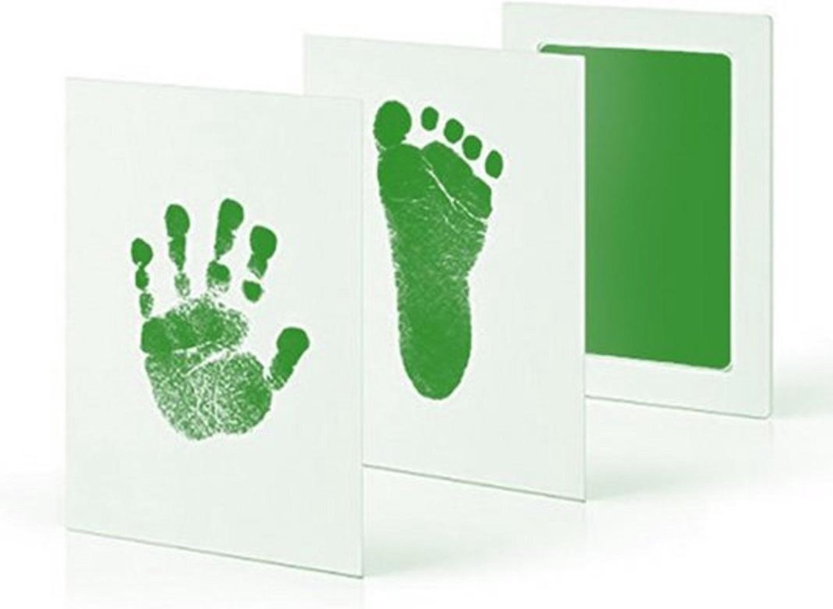 2 Stuks Baby handafdruk en voetafdruk fotokaartje - Baby cadeau - Gipsafdruk alternatief! - Eenvoudig schoonmaken - Groene inkt