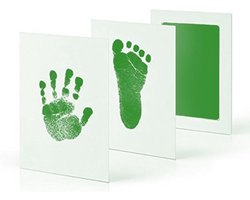 2 Stuks Baby handafdruk en voetafdruk fotokaartje - Baby cadeau - Gipsafdruk alternatief! - Eenvoudig schoonmaken - Groene inkt