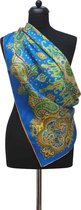 ThannaPhum Luxe zijden sjaal - blauw met fantasie print 85 x 85 cm