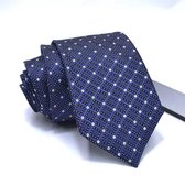 Zijden stropdassen - stropdas heren ThannaPhum Donkerblauwe zijden stropdas met met ruit en stippen