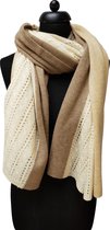 cashmere sjaal dames - cashmere sjaal - kasjmier sjaal - luxe sjaal - camel beige wit met gehaakt middenstuk