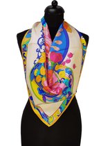 ThannaPhum Luxe zijden sjaal - Licht gekleurd met bloem motieven 85 x 85 cm