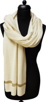 cashmere sjaal dames - cashmere sjaal - kasjmier sjaal - luxe sjaal / wit met goudkleurige accentueer streep