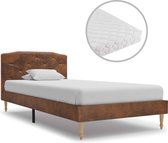 Bed met matras kunstsuéde bruin 90x200 cm