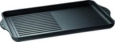 Eurolux Grillplaat Glad / Geribbeld met Grepen - 43 x 28 x 2.5 cm - Zwart - Aluminium - Geschikt voor alle Warmtebronnen