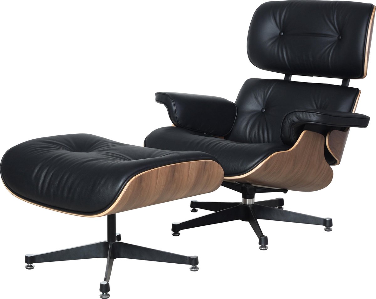 Eames Lounge Chair met Ottoman XL model Walnoot echt leder