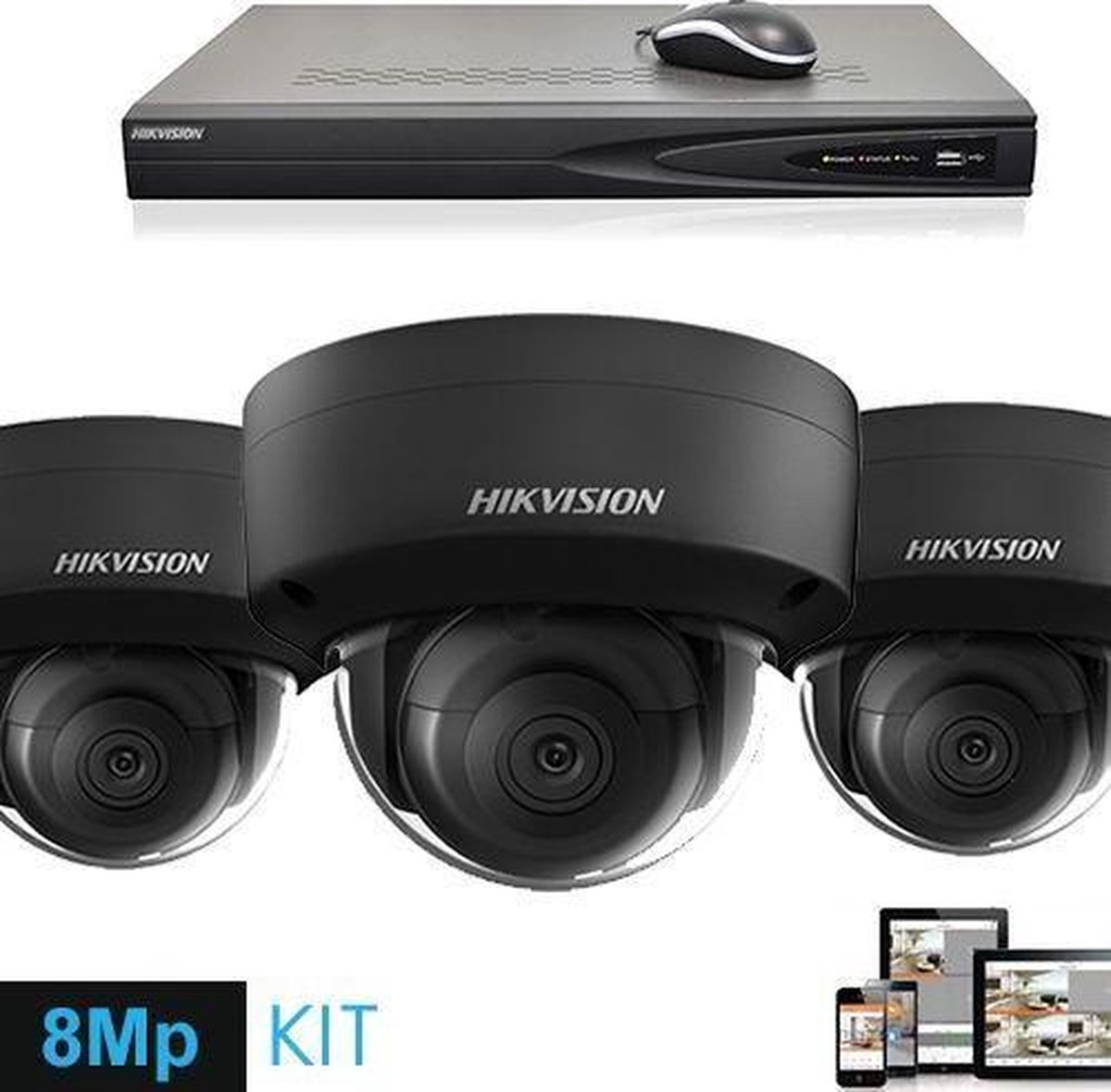 beveiligingscamera set 4K Ultra HD 8 Megapixel IP camerabewaking set 3x Dome Black