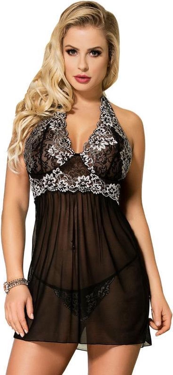 Goedkoopste SUBBLIME WHITE FLORAL LACES BABYDOLL BLACK S/M - Cadeau voor Vrouw