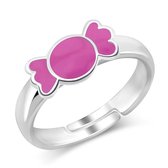 Joy|S - Zilveren Candy ring verstelbaar roze snoepje
