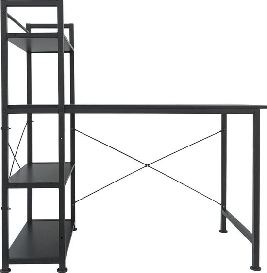 Bureau computertafel Stoer - 3 opbergplanken - industrieel modern - metaal hout - zwart - VDD Industrial Vintage Design