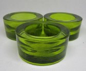 Waxinelichthouder in dik groen glas, set van 3 stuks, 3 x 6,5 cm Ø