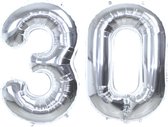 Folie Ballon Cijfer 30 Jaar Zilver 86Cm Verjaardag Folieballon Met Rietje