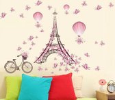 Super schattige eiffeltoren met roze vlinders en luchtballonnen Muursticker