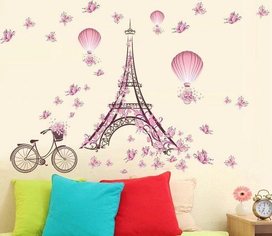 Super schattige eiffeltoren met roze vlinders en luchtballonnen |